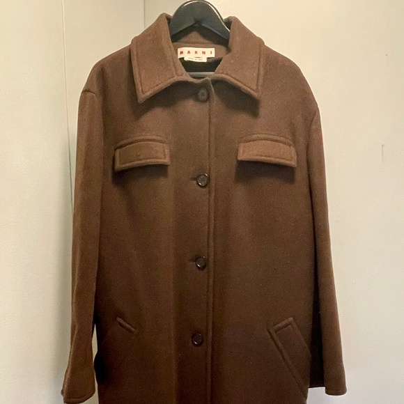 MARNI BROWN WOOL MAXI COAT - Picture 1 of 4